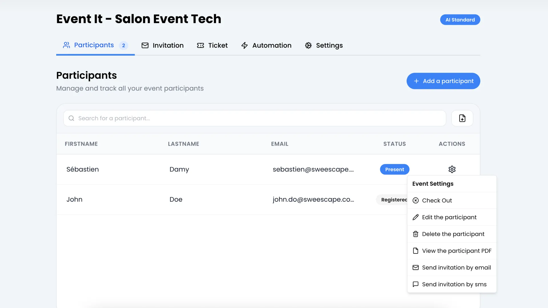 Screenshot tableau participants + schéma flux de données vers automatisations/audiences/analytics