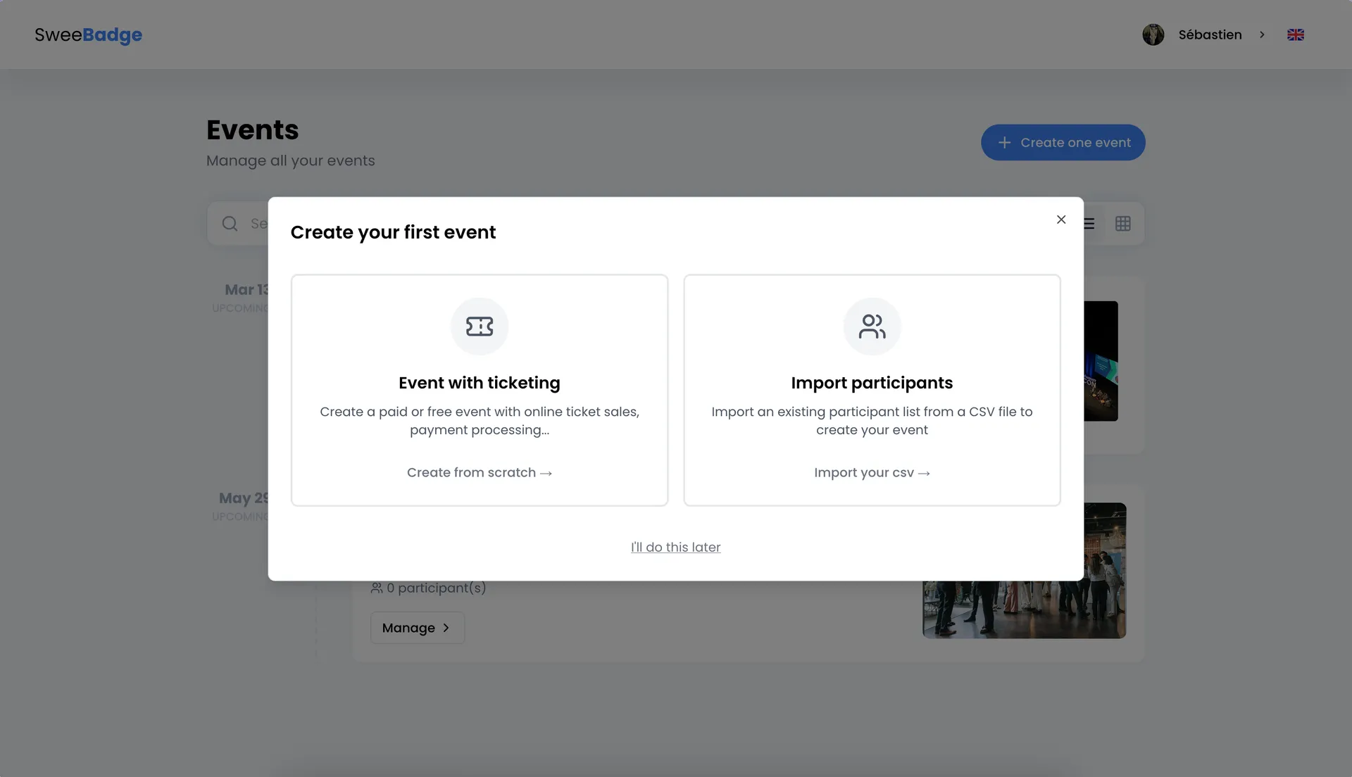 Screenshot split-screen - config billetterie / import CSV